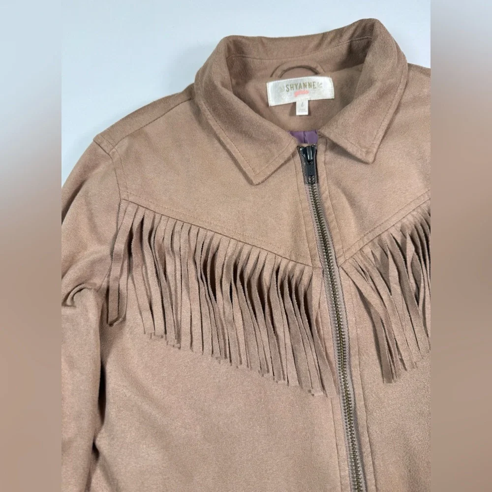 SHYANNE GIRLS Tan Faux Suede Fringe‎ Western Cowgirl Jacket Rodeo Country Size L